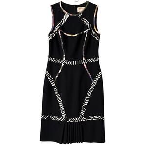 Nicole Miller Artelier Collection Geo Trim Pleated Flounce Dress Size 4 Silk